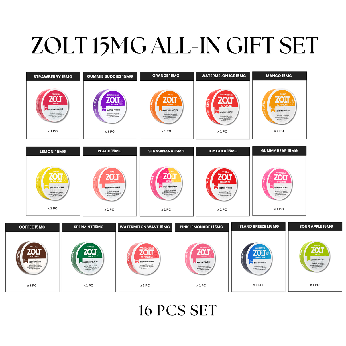 ZOLT Pouches 15MG All-In Set (16pcs)